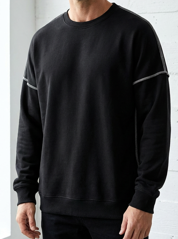 Plain Patchwork Round Neck Sweat Shirt｜BM-T-142