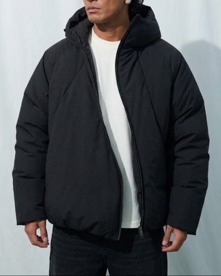 Diagonal Zip Hooded Padded Jacket｜BM-O-151