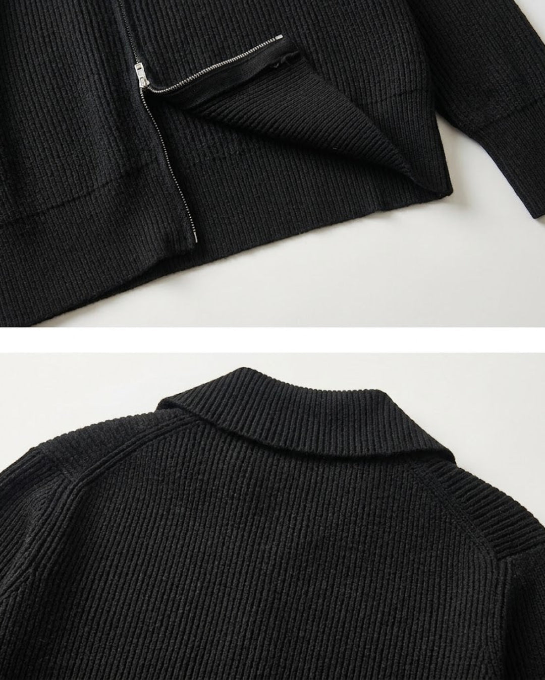 Ribbed Double-Zip Collared Knit Cardigan｜BM-T-184