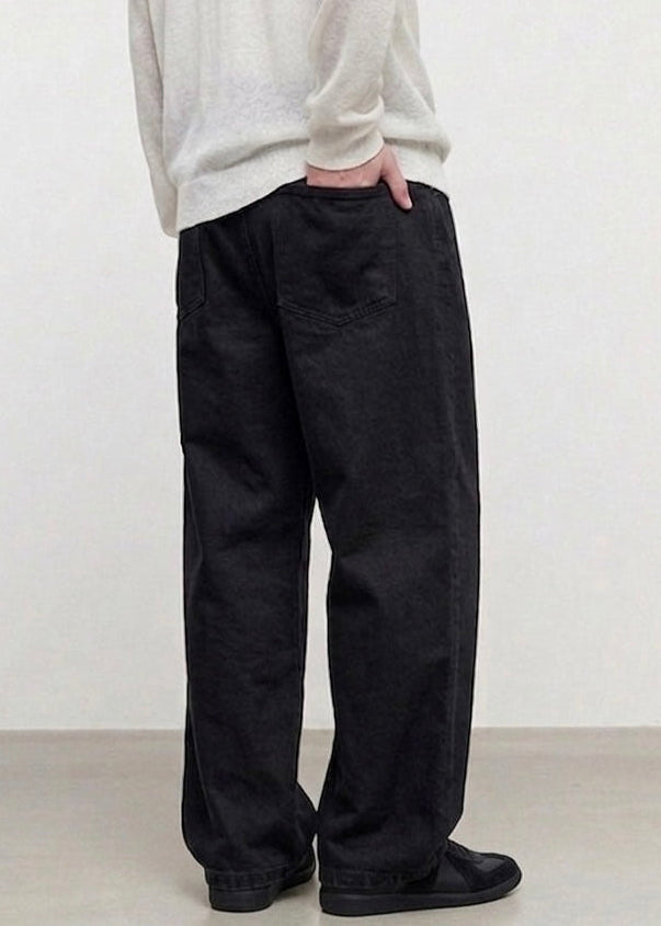 3D Arc-Cut Wide-Leg Black Trousers｜BM-B-138