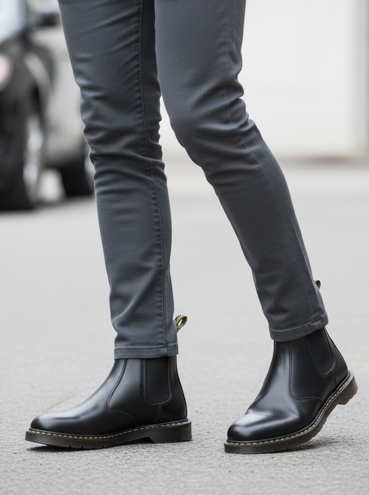 Side Gore Black Mid-Top Leather boots｜BM-SH-14