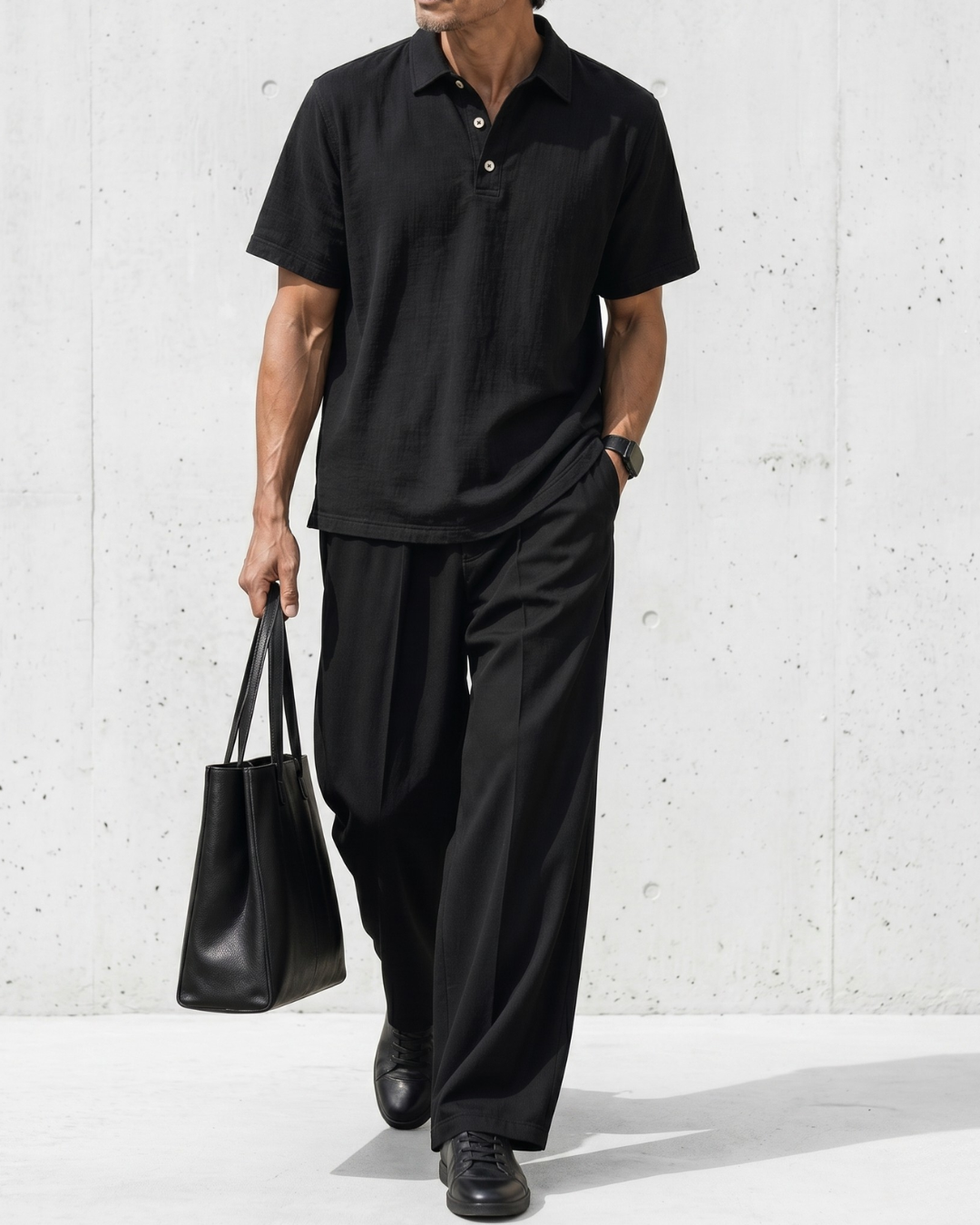 Urban Commute Solid Black Polo｜BM-T-166