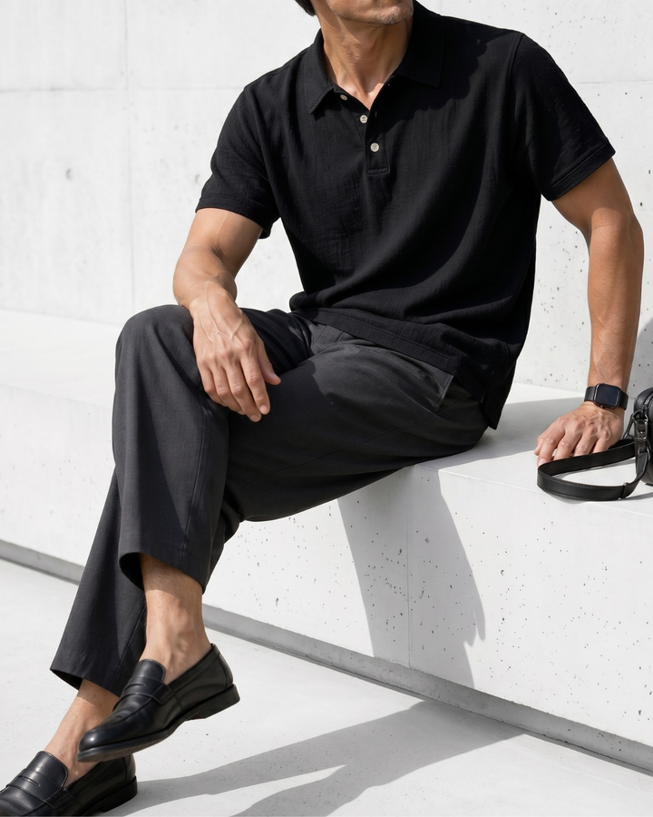 Urban Commute Solid Black Polo｜BM-T-166