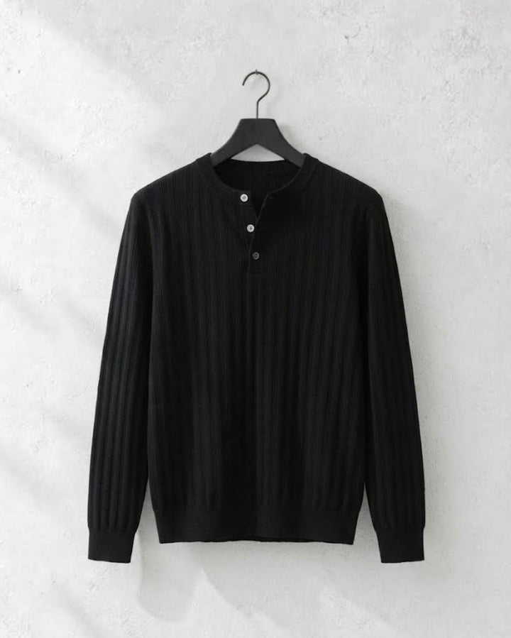 Ribbed Henley Neck Layered Knit Sweater｜BM-T-186