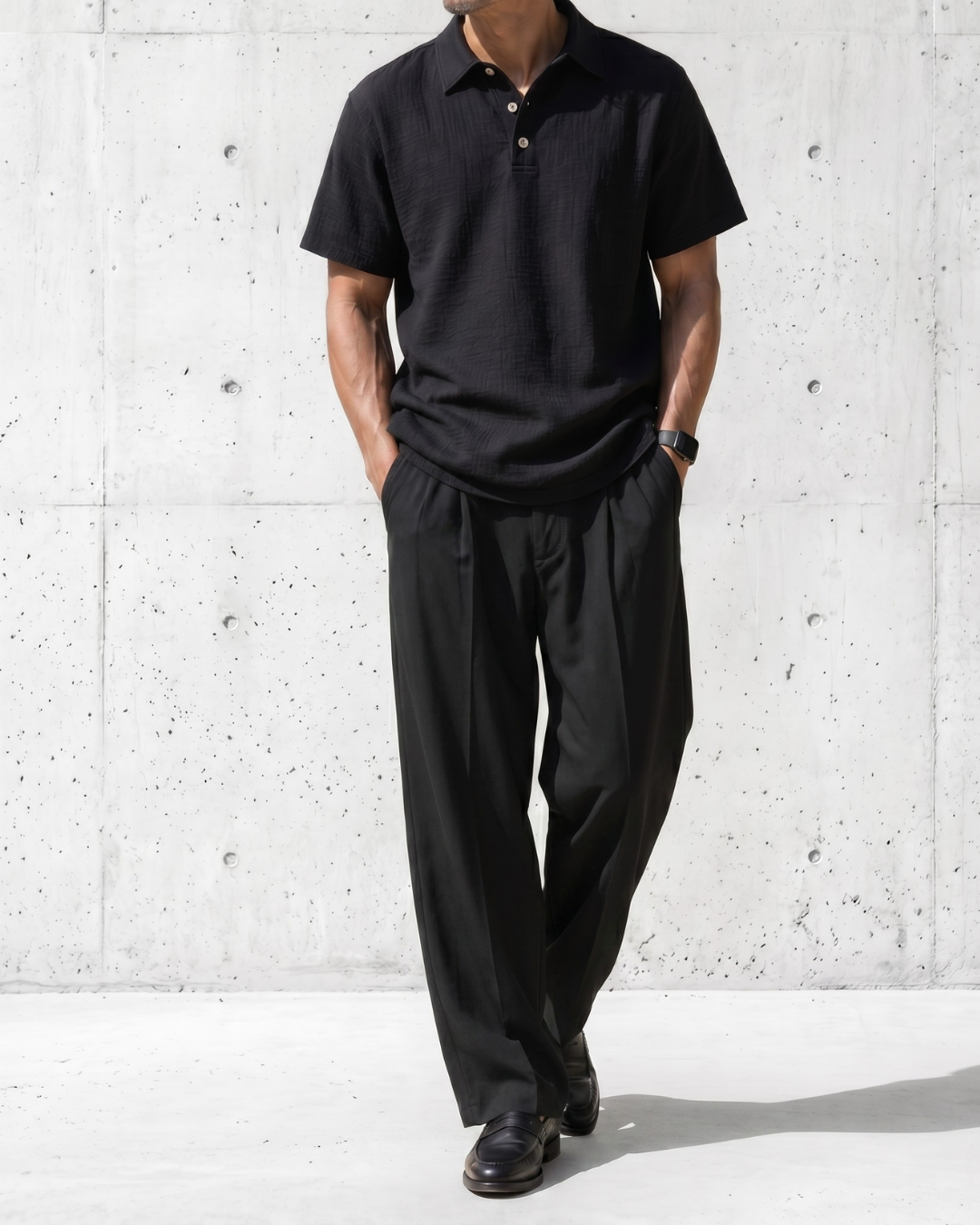 Urban Commute Solid Black Polo｜BM-T-166