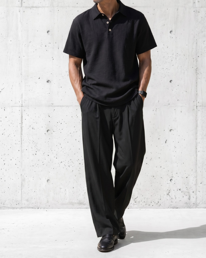 Urban Commute Solid Black Polo｜BM-T-166