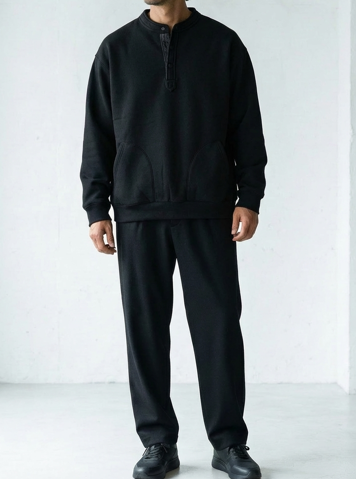 Henley Neck Brushed Fleece Lined Shirt｜BM-T-128