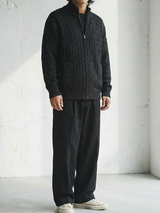 Shoulder Twist Zip Luxe Cardigan｜BM-T-139