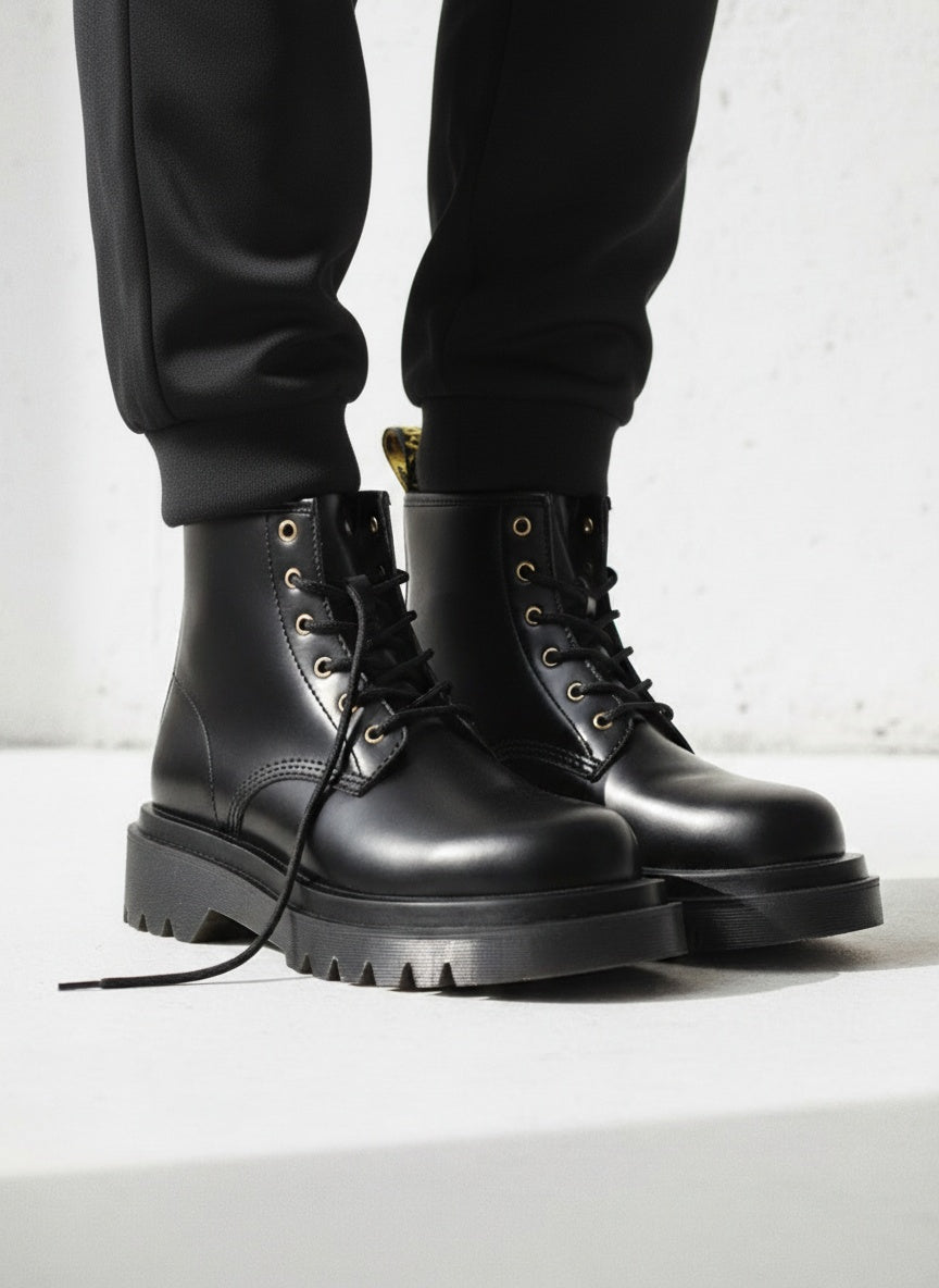 High-Top Black Leather Derby Shoes｜BM-SH-12