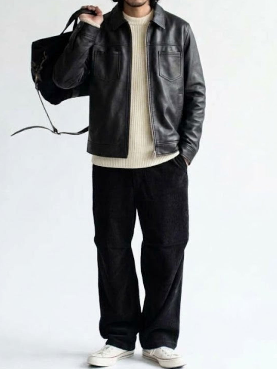 Faux Leather Collared Moto Jacket｜BM-O-150