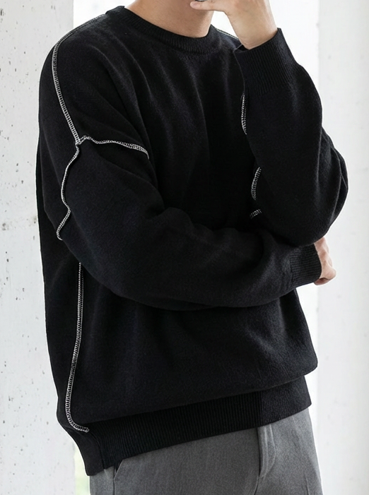 Plain Patchwork Round Neck Sweat Shirt｜BM-T-142