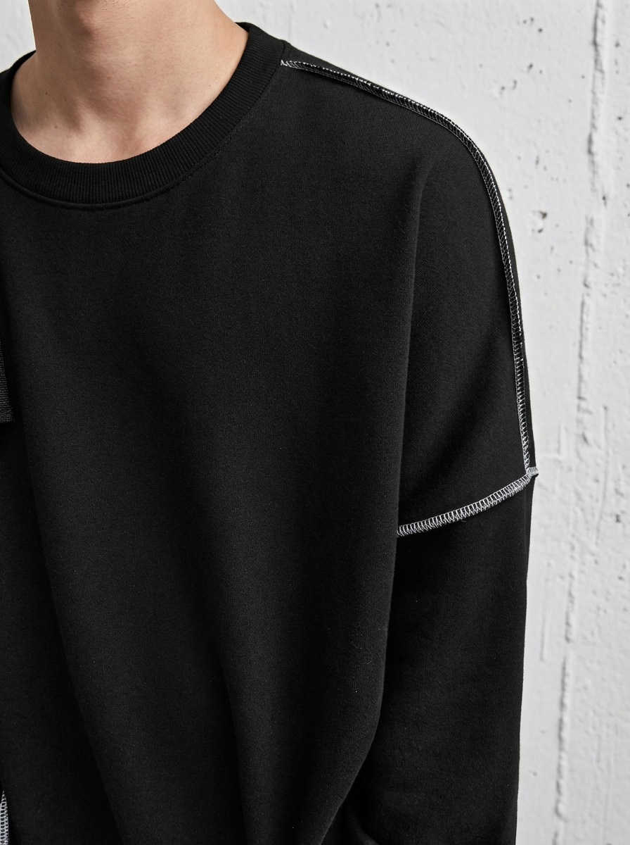 Plain Patchwork Round Neck Sweat Shirt｜BM-T-142