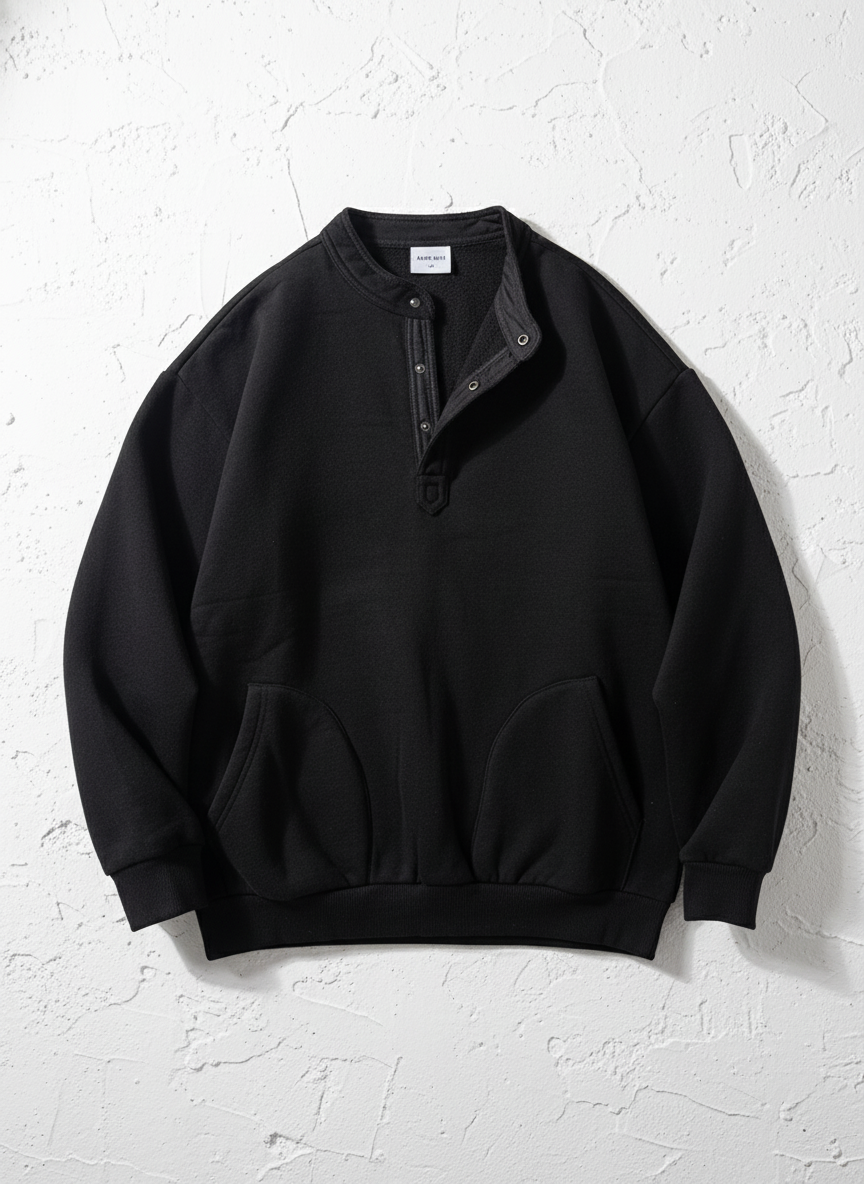 Henley Neck Brushed Fleece Lined Shirt｜BM-T-128