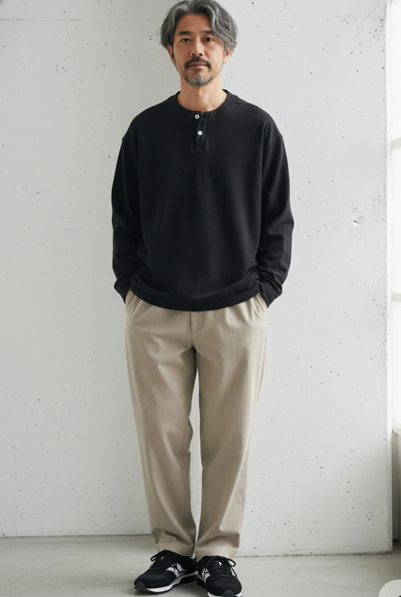 Henley Neck Long Sleeve T-Shirt｜BM-T-114