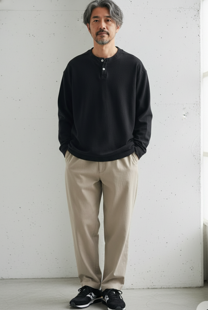 Henley Neck Long Sleeve T-Shirt｜BM-T-114