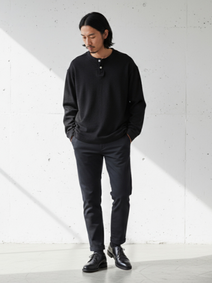 Henley Neck Long Sleeve T-Shirt｜BM-T-114