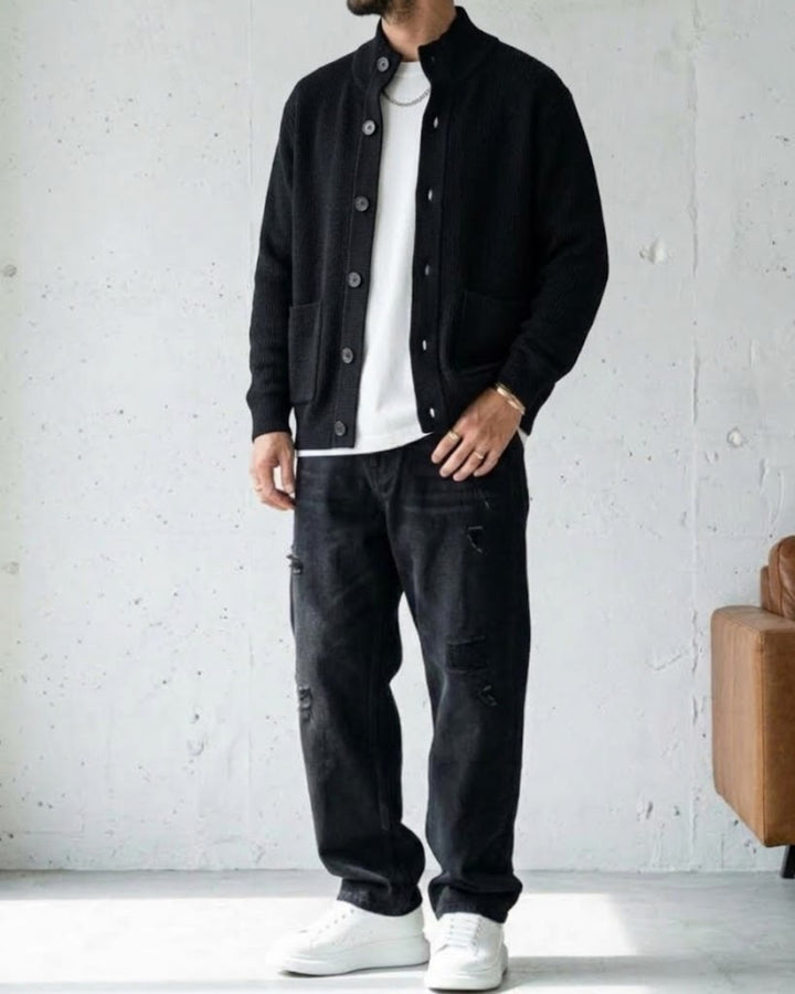 Mockneck Textured Knit Cardigan Jacket｜BM-T-175