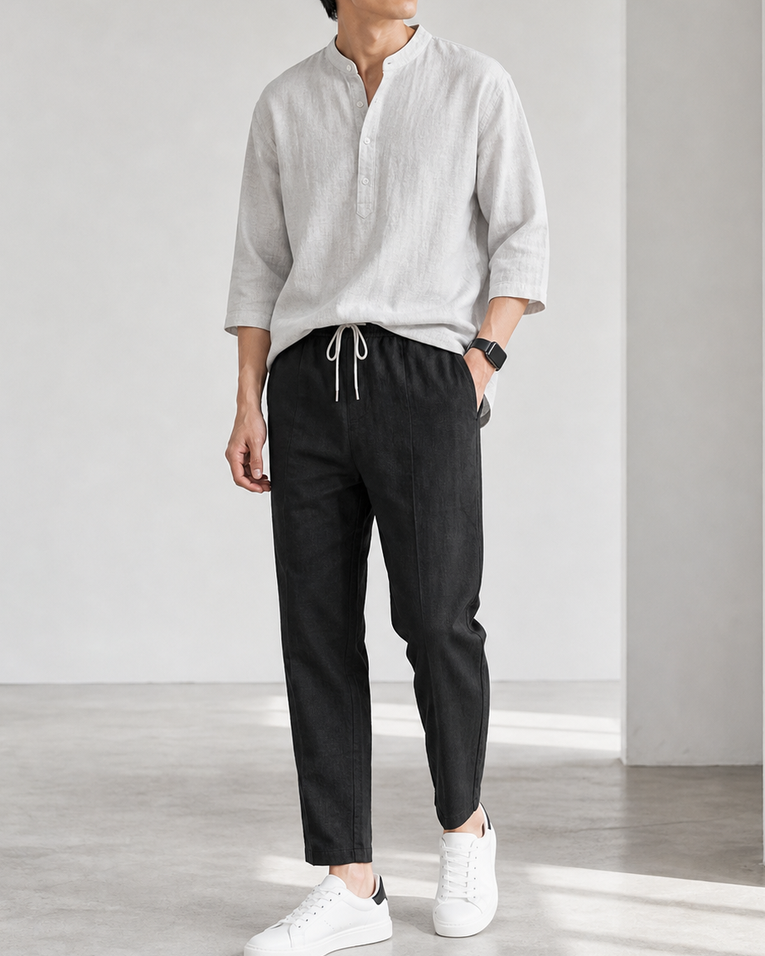 Air-Flow Linen Loose Straight Trousers｜BM-B-148
