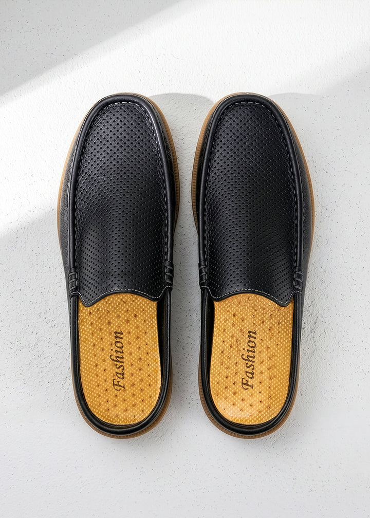 Noir Closed-Toe Mules Leather Sandals｜BM-SH-24