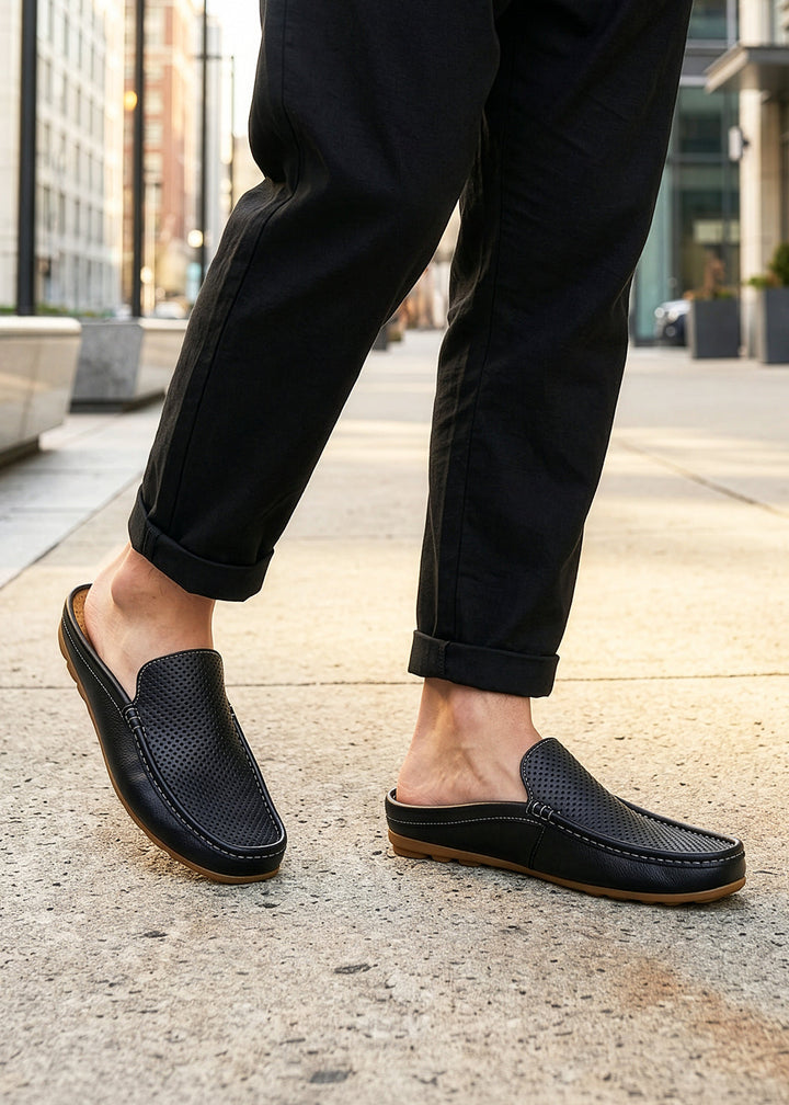 Noir Closed-Toe Mules Leather Sandals｜BM-SH-24