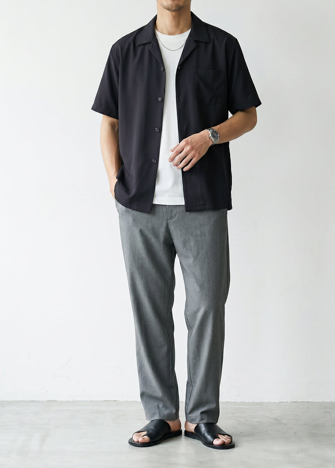 Fluid Cuba Collar Noir Shirt｜BM-T-164