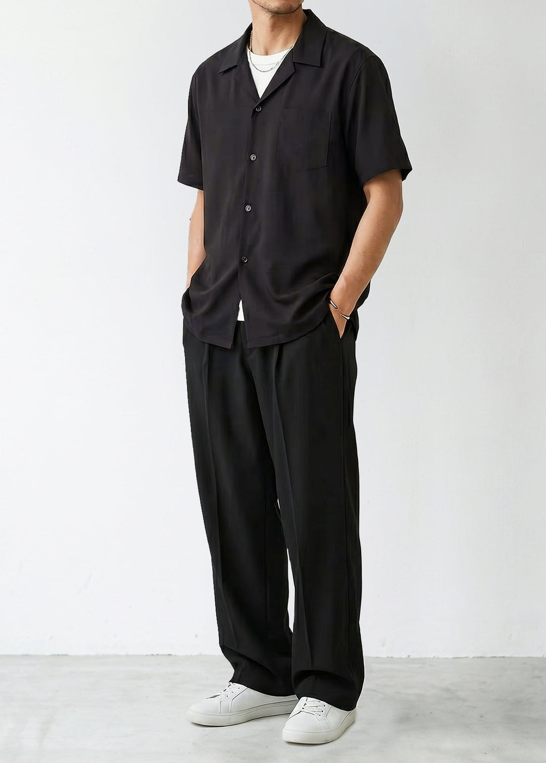 Fluid Cuba Collar Noir Shirt｜BM-T-164