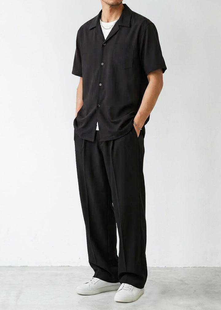 Fluid Cuba Collar Noir Shirt｜BM-T-164