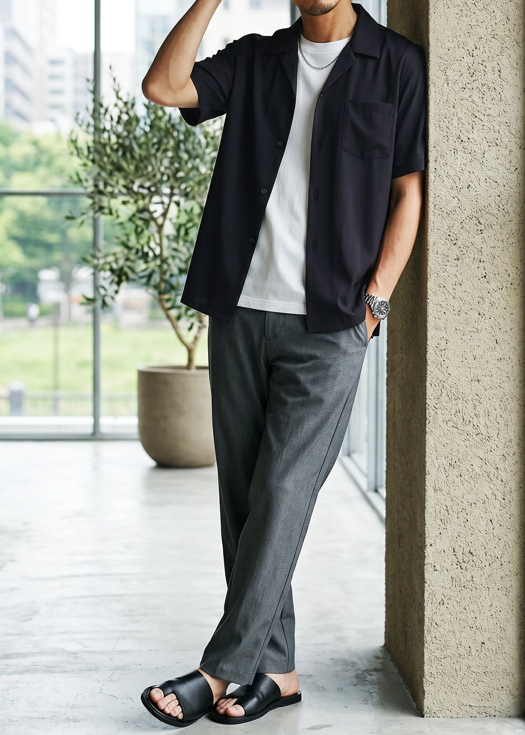 Fluid Cuba Collar Noir Shirt｜BM-T-164