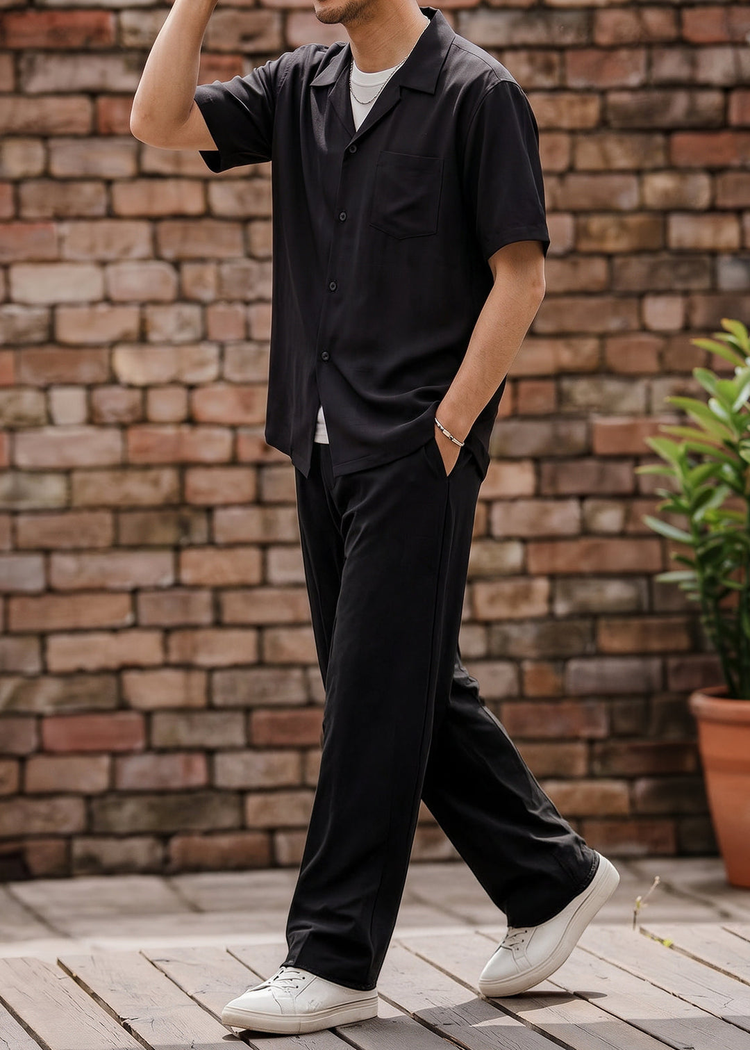 Fluid Cuba Collar Noir Shirt｜BM-T-164