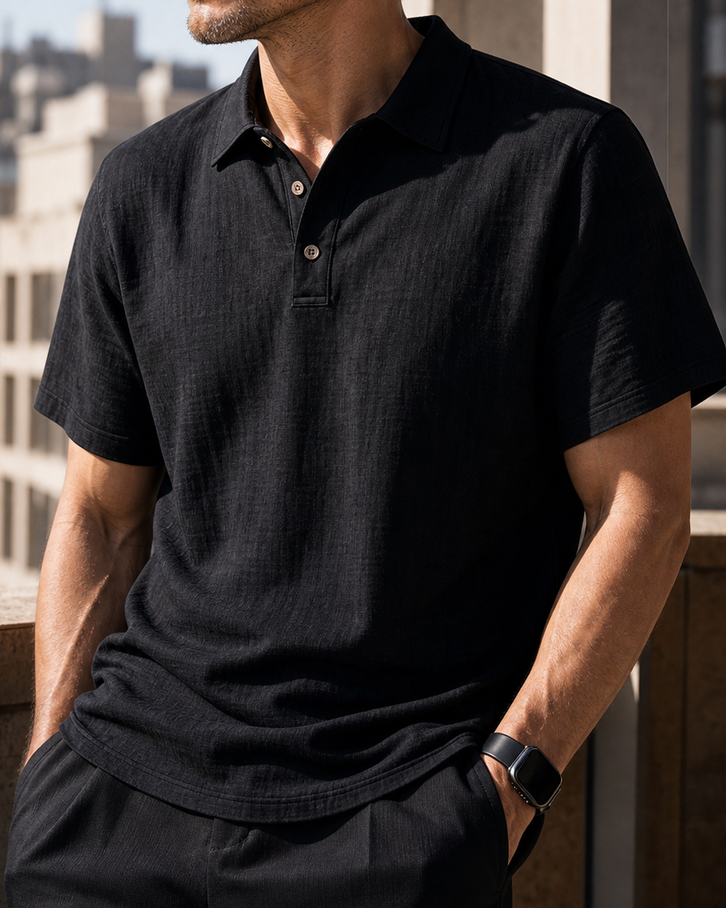 Urban Commute Solid Black Polo｜BM-T-166
