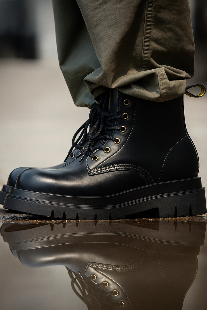 High-Top Black Leather Derby Shoes｜BM-SH-12