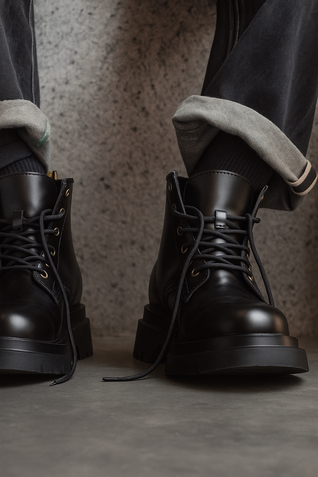 High-Top Black Leather Derby Shoes｜BM-SH-12