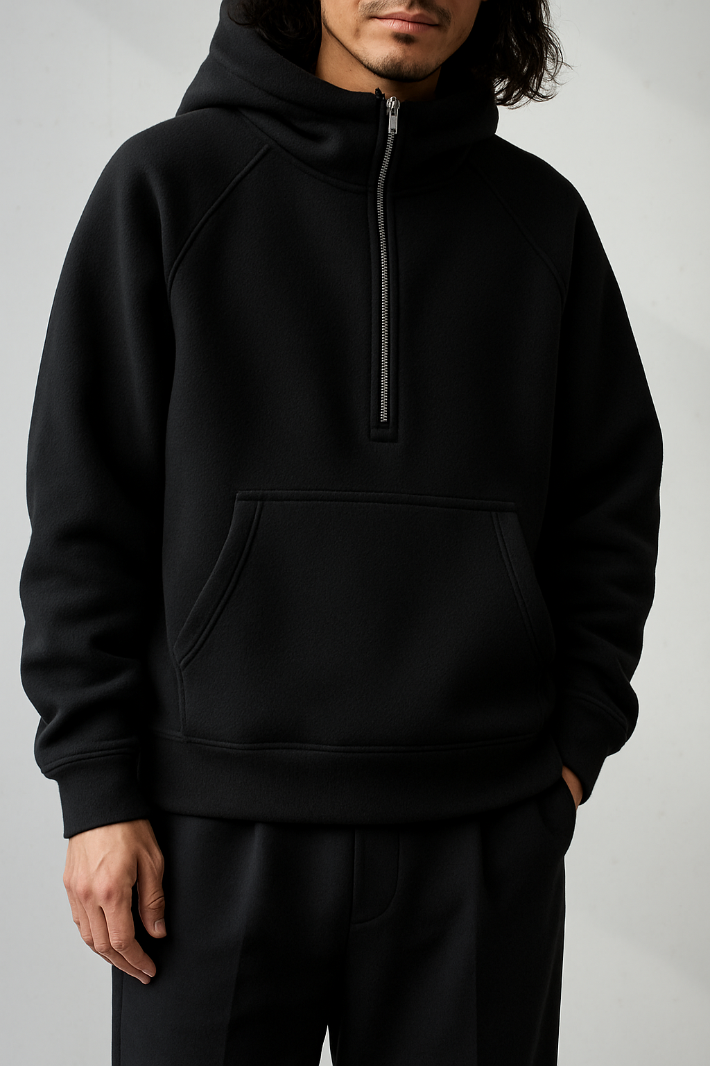 Fleece Pullover Hoodie Half Zip Design｜BM-T-127