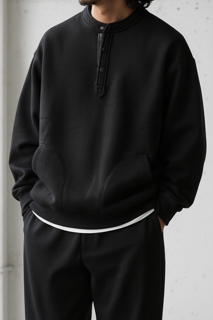 Henley Neck Brushed Fleece Lined Shirt｜BM-T-128