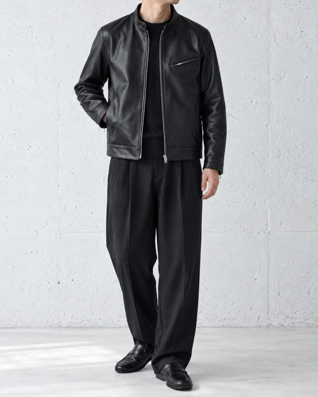 Genuine Collar Black Leather Jacket｜BM-O-152