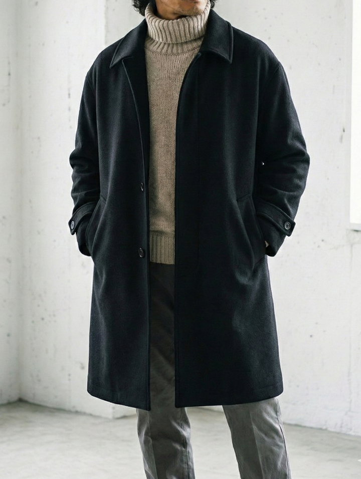 Herringbone Padded Mid-length Wool Coat｜BM-O-128
