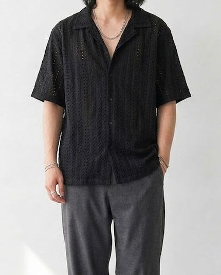 Breathable Mesh Cuban Urban Black Shirt｜BM-T-172