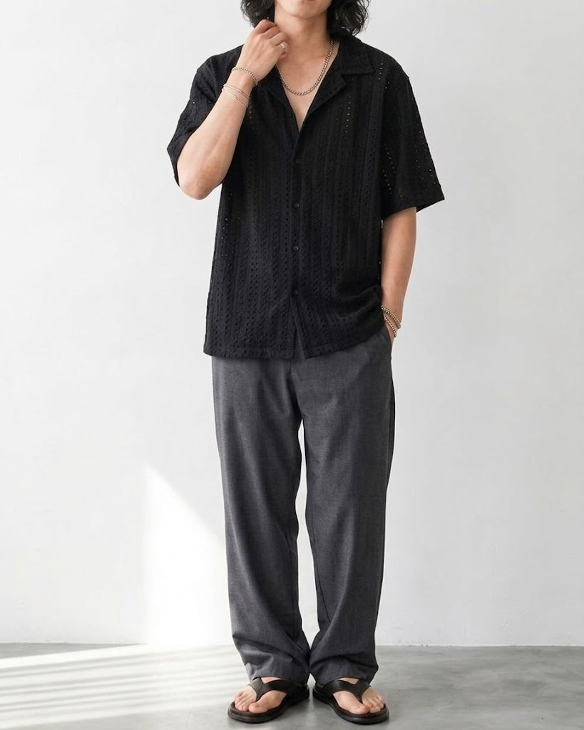 Breathable Mesh Cuban Urban Black Shirt｜BM-T-172