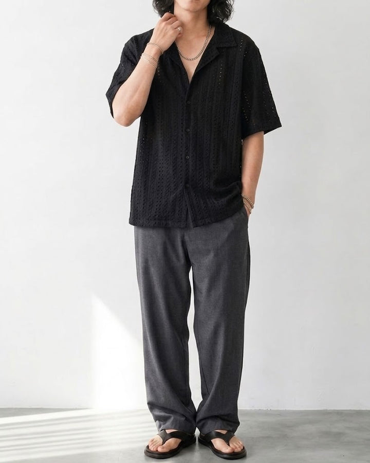Breathable Mesh Cuban Urban Black Shirt｜BM-T-172