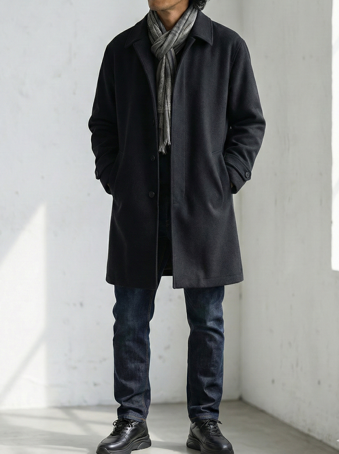 Herringbone Padded Mid-length Wool Coat｜BM-O-128