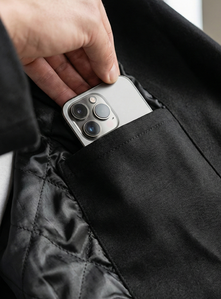 Herringbone Padded Mid-length Wool Coat｜BM-O-128