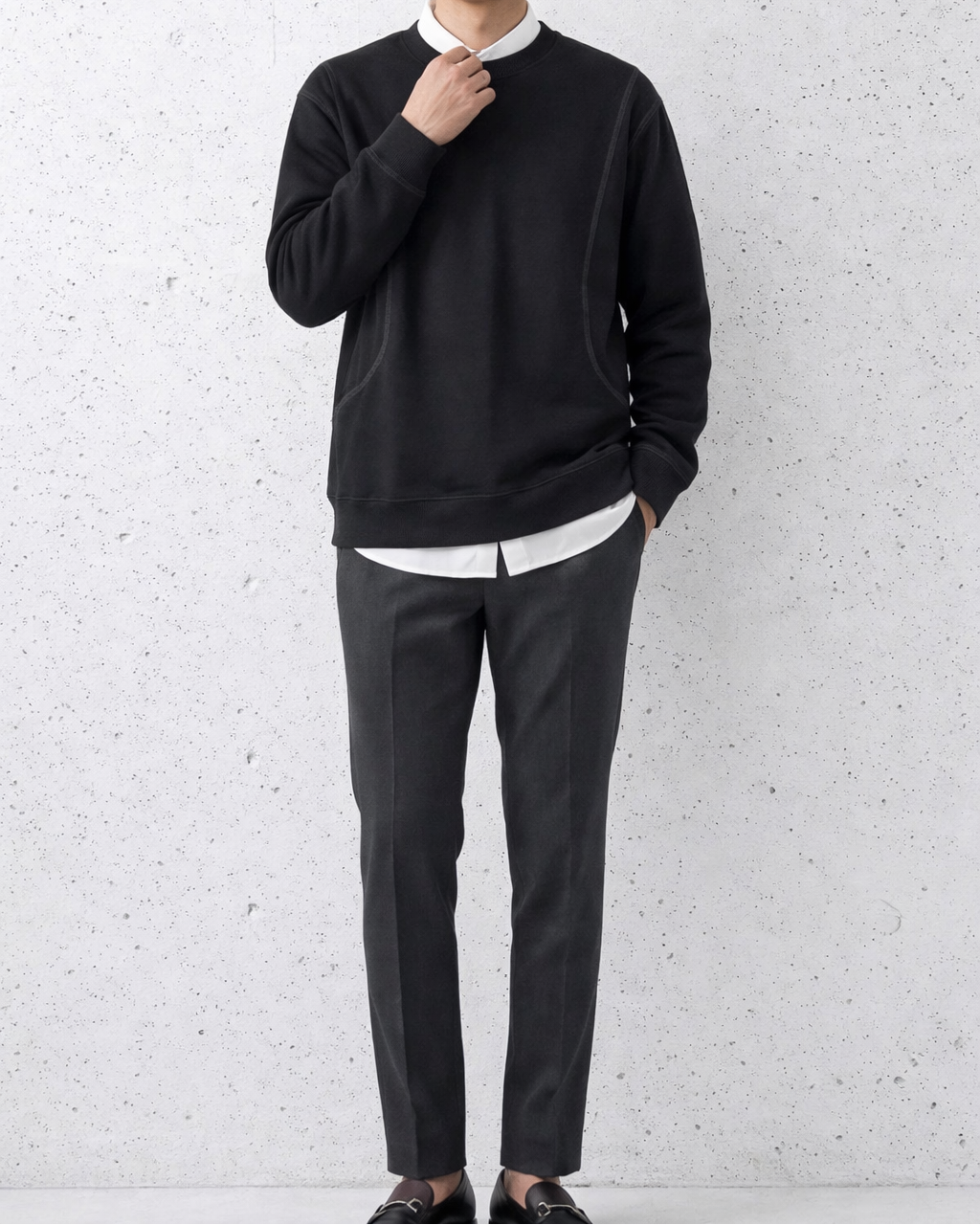 Contrast Stitch Urban Noir Sweatshirt｜BM-T-158