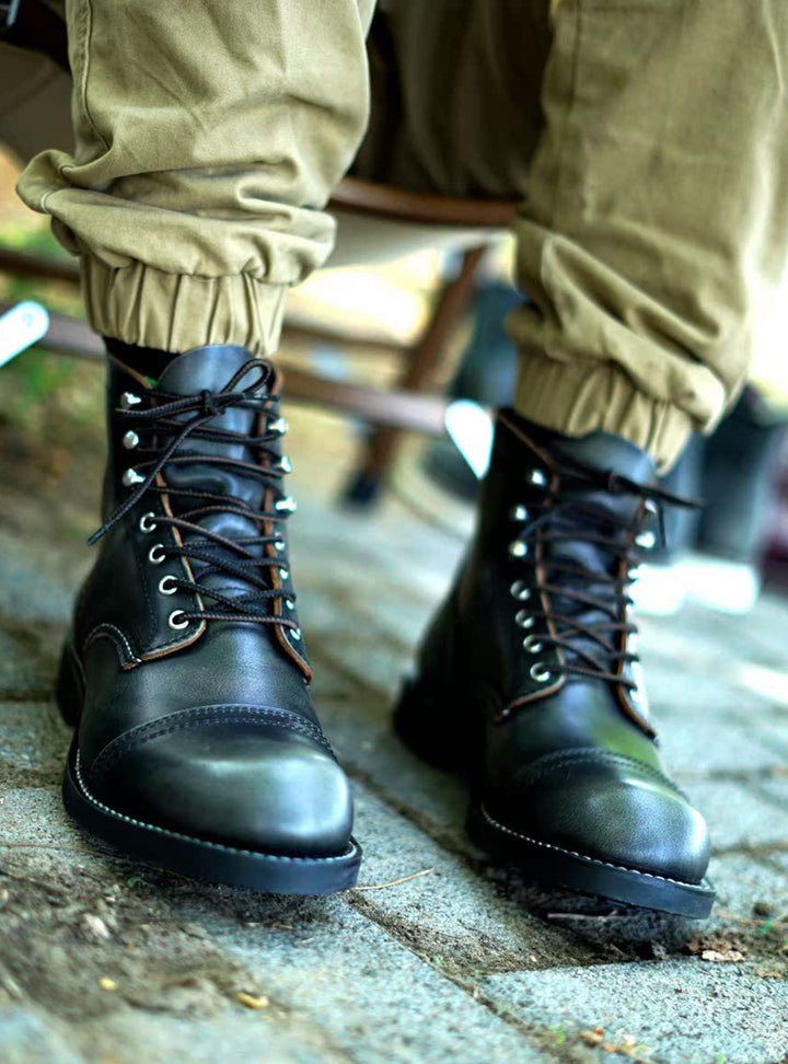 Black Custom Edition Leather Combat Boots｜BM-SH-19