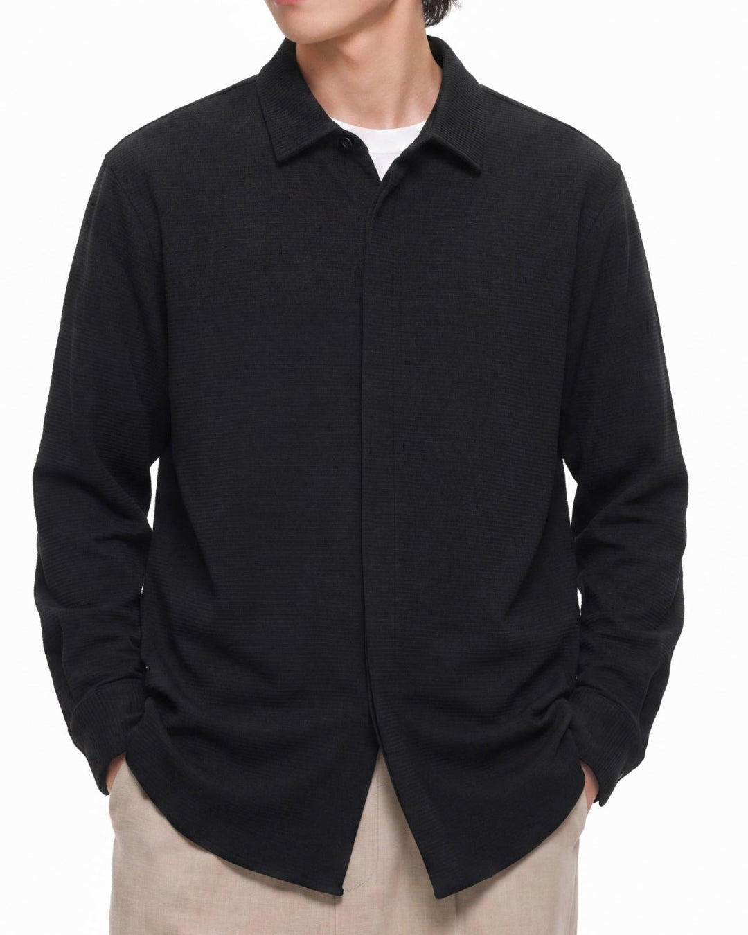 Texture Hidden Placket Shirt｜BM-T-178