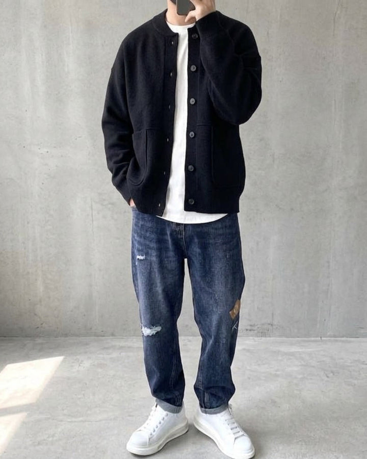 Crewneck Textured Knit Cardigan Jacket｜BM-T-175
