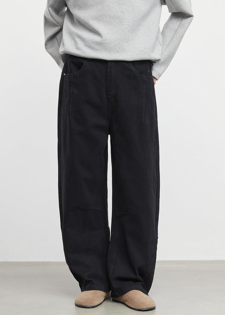 3D Arc-Cut Wide-Leg Black Trousers｜BM-B-138