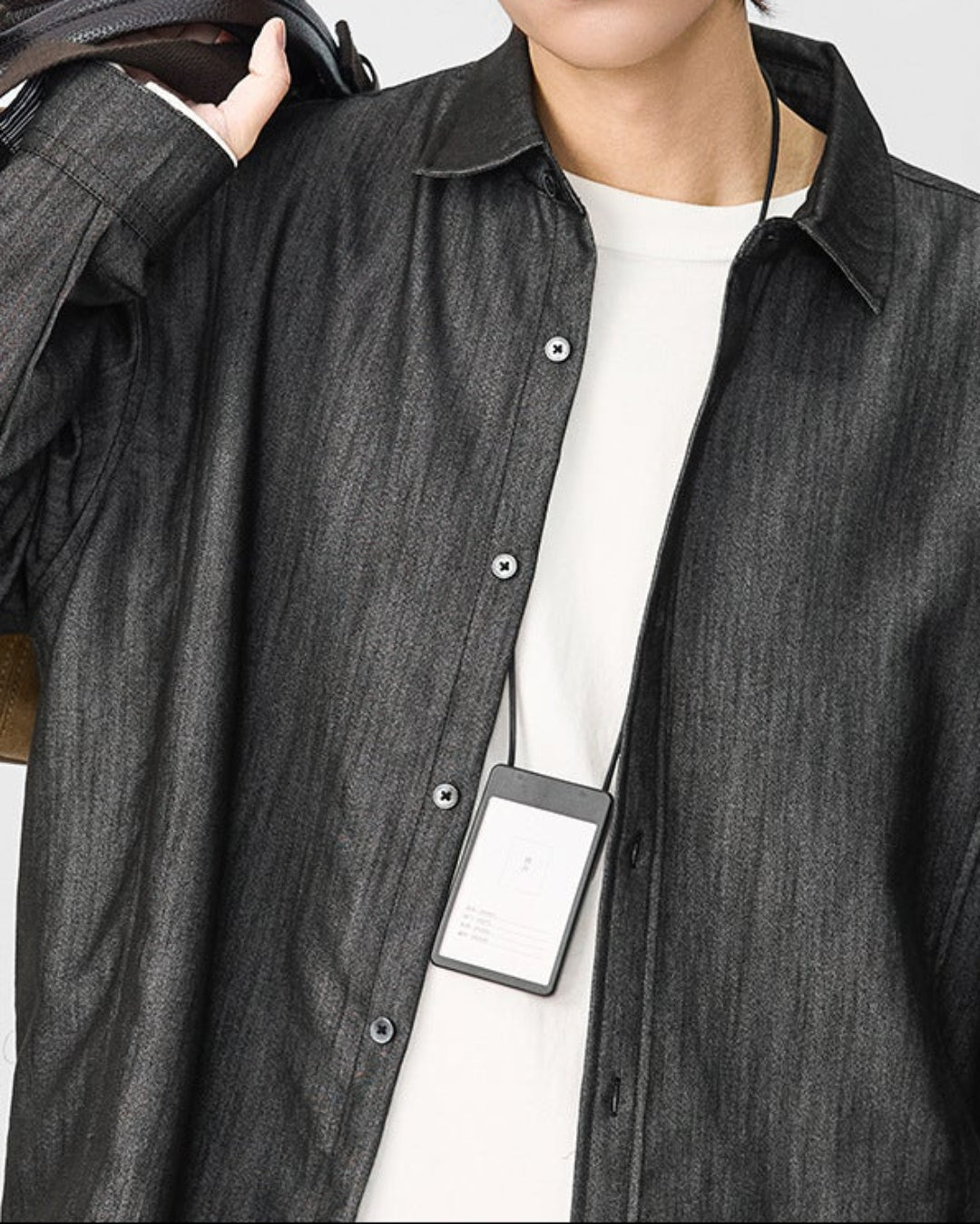Contrast Hem Denim-Look Shirt｜BM-T-182