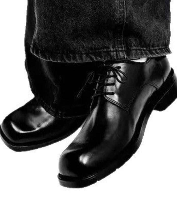 Square Toe Lace-Up Leather Derby Shoes Black｜BM-SH-26