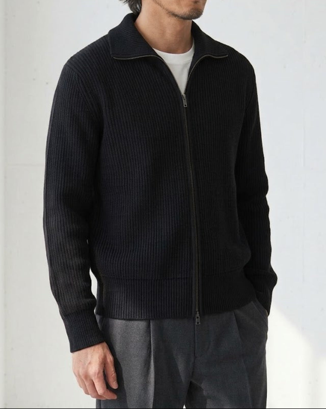 Ribbed Double-Zip Collared Knit Cardigan｜BM-T-184
