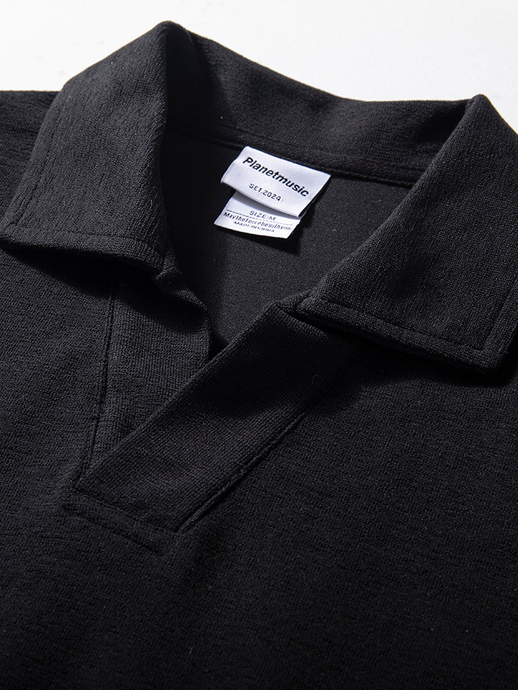 Loose Half Sleeve Textured Knit Polo｜BM-T125